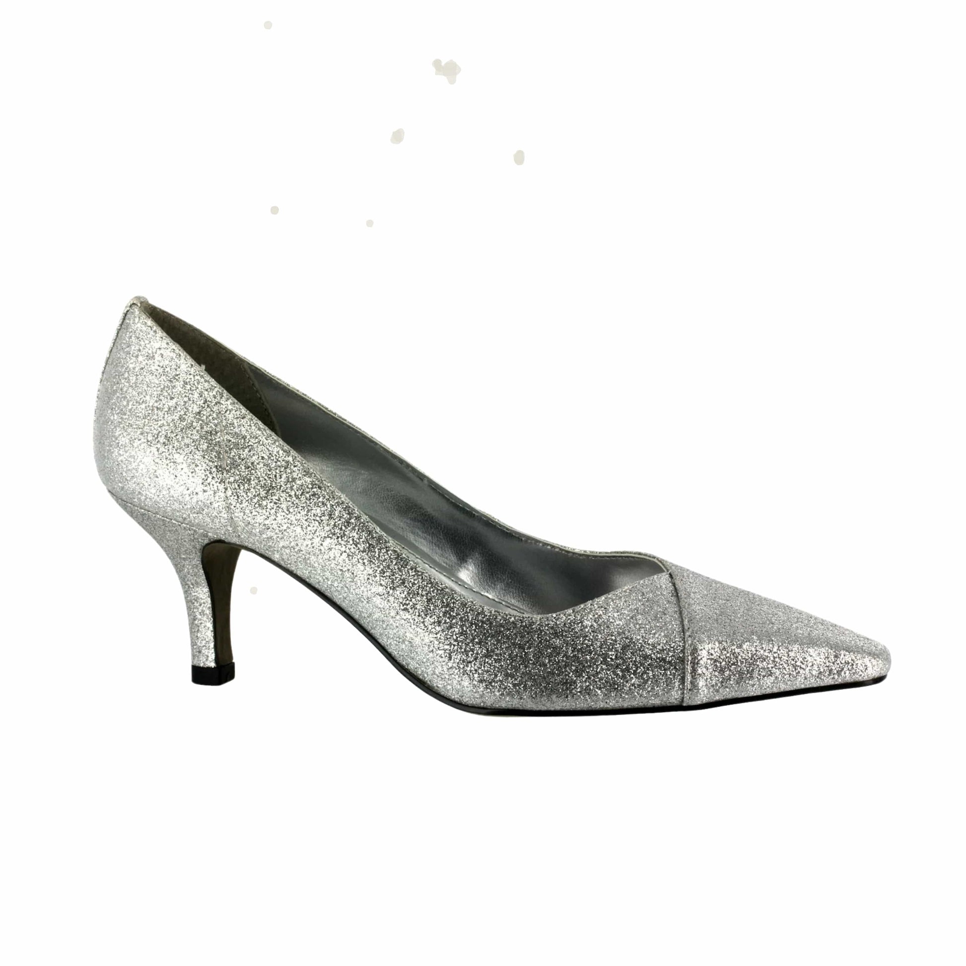 EASY STREET Womens Shoes 39.5 / Silver EASY STREET - Chiffon Glitter Metallic Kitten Heel Pointed Toe Pumps