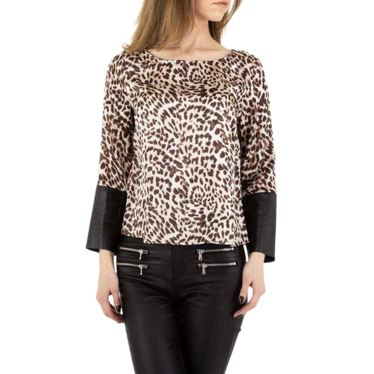 ENZORIA Womens Tops M / Multi-Color ENZORIA - Leopard print quarter zip blouse