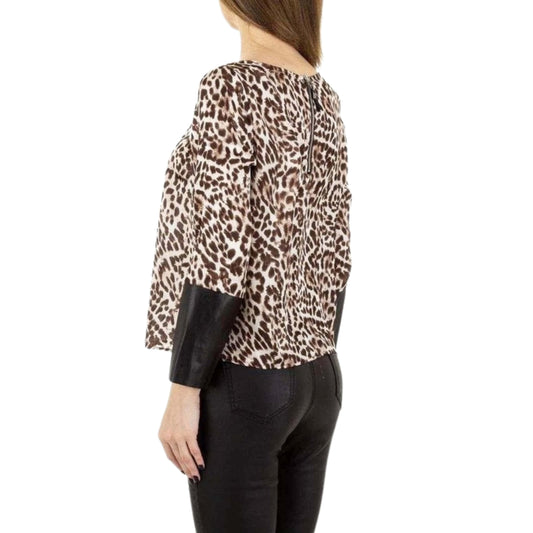 ENZORIA Womens Tops M / Multi-Color ENZORIA - Leopard print quarter zip blouse