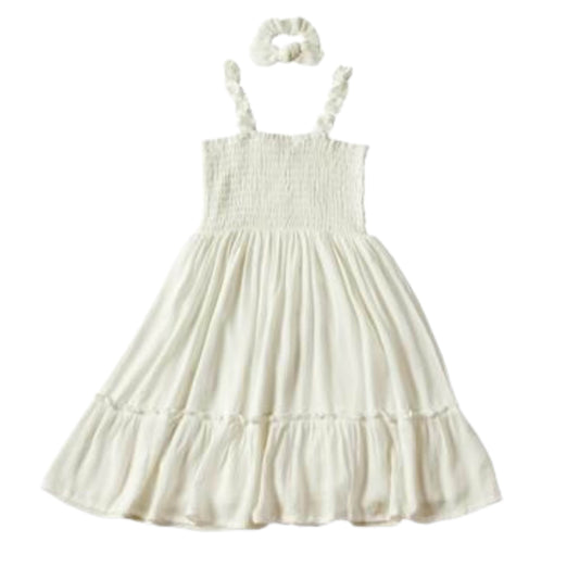 EPIC THREADS Girls Dress L / White EPIC THREADS - KIDS - Solid Dress with Scrunchie, 2 Piece Set