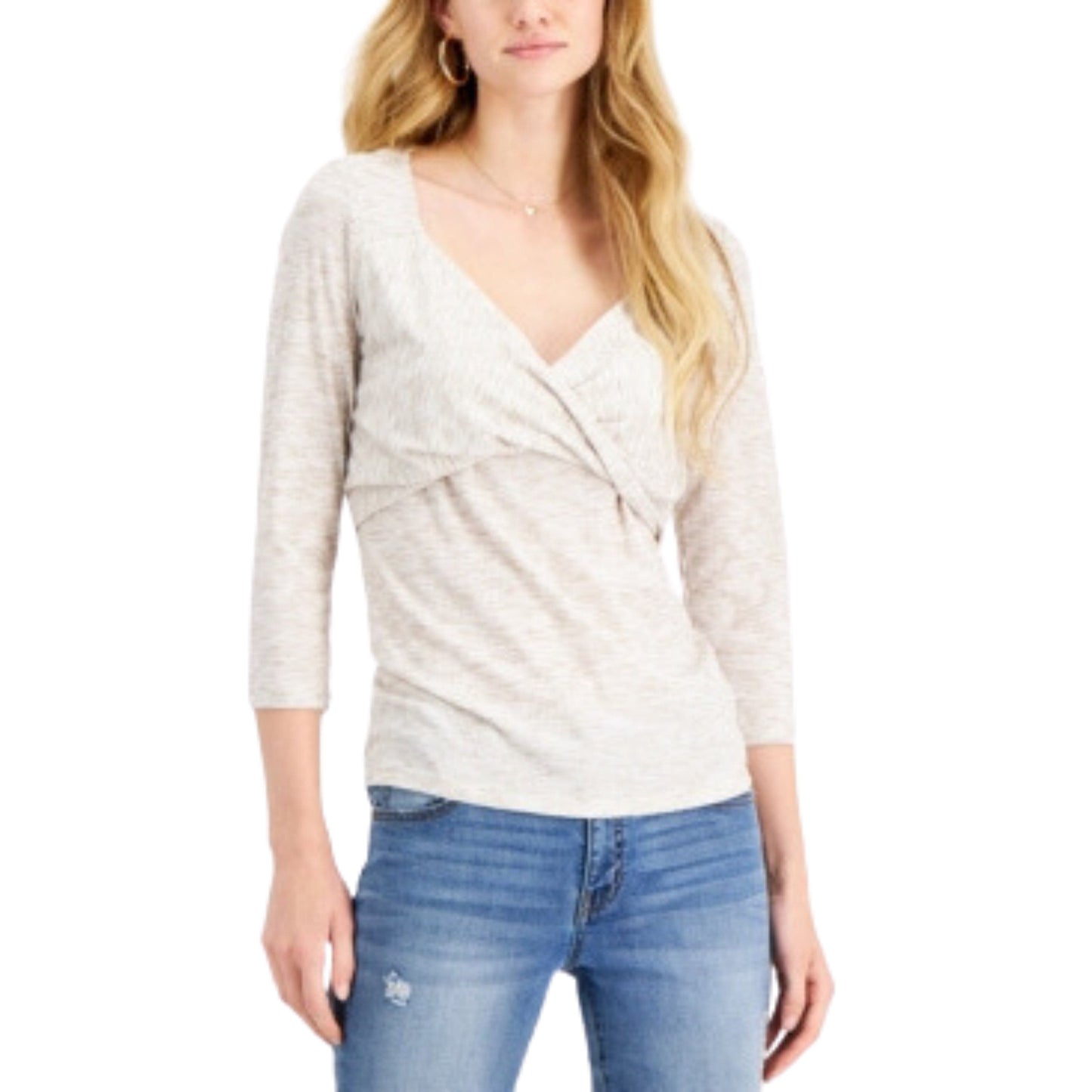 FEVER Womens Tops XS / Beige FEVER - Spaced-Dyed Twist-Front Top