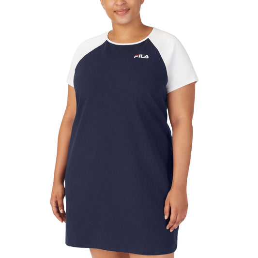FILA Womens Dress XXL / Navy FILA - Plus Size Kyra Logo Colorblocked Short-Sleeve Jersey Dress