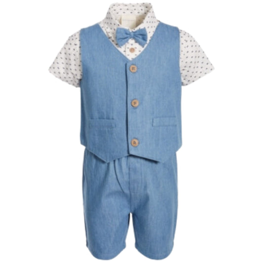 FIRST IMPRESSIONS Baby Boy 12 Month / Multi-Color FIRST IMPRESSIONS - BABY - Chambray Cotton Vest, Shorts & Shirt Set