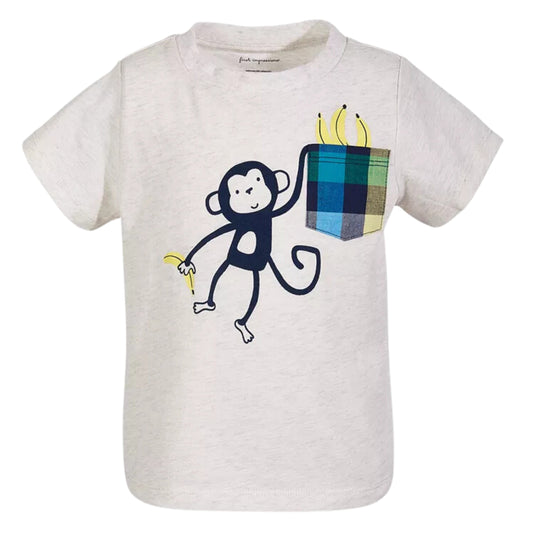 FIRST IMPRESSIONS Baby Boy 6-9 Month / Grey FIRST IMPRESSIONS - BABY - Monkey Pocket Cotton T-Shirt