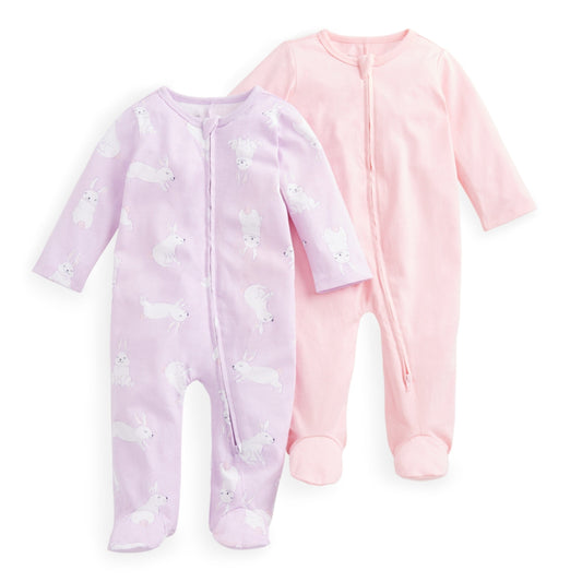 FIRST IMPRESSIONS Baby Girl 6-9 Month / Multi-Color FIRST IMPRESSIONS - Baby - Girls 2-Pk Bunny Prance Footie