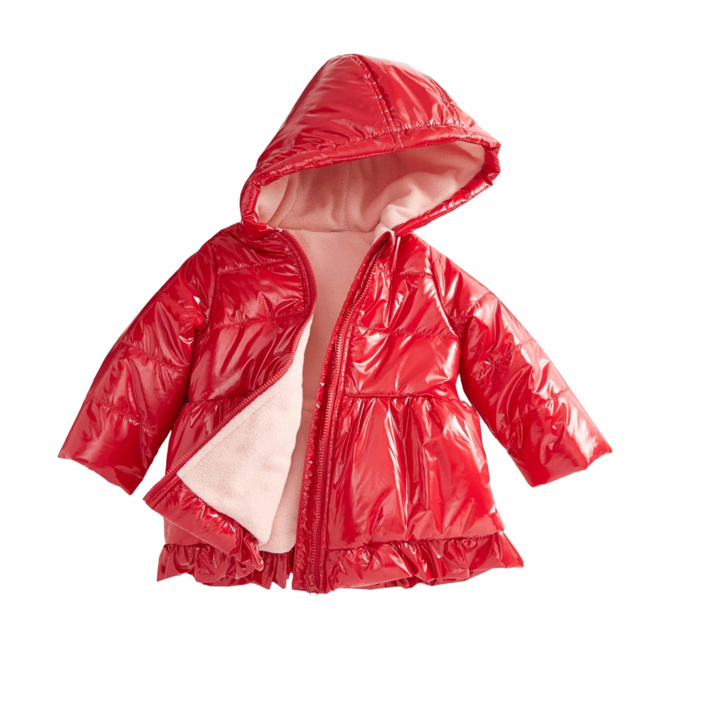 FIRST IMPRESSIONS Baby Girl 0-3 Month / Red FIRST IMPRESSIONS - Baby Girls Glossy Ruffled Hem Puffer Jacket