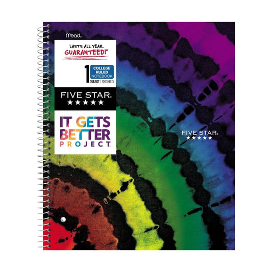 FIVE STAR Stationery FIVE STAR - 1 Subject Spiral Notebook Plus Study App Tie Dye