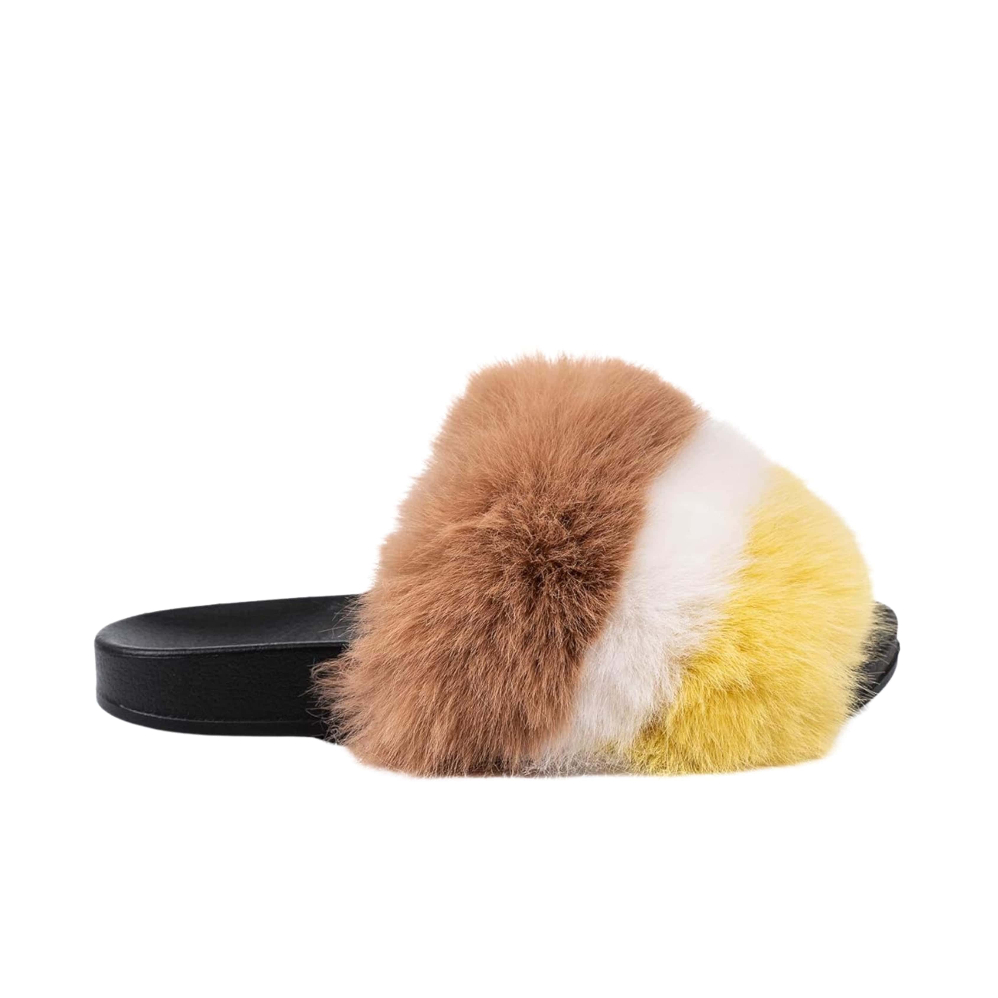 FUNKY MONKEY Faux Fur Slides Fuzzy Slippers Indoor Outdoor