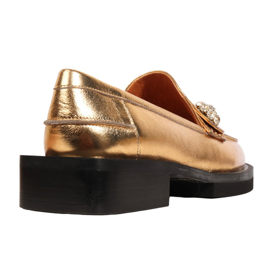 GANNI Womens Shoes 37 / Gold GANNI - Women's Metallic Leather Loafers