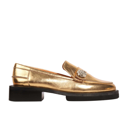 GANNI Womens Shoes 37 / Gold GANNI - Women's Metallic Leather Loafers