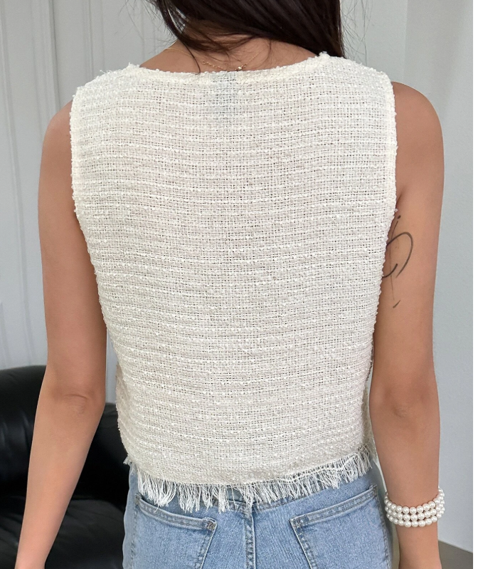 SHEIN - Trim Button Front Sleeveless Blouse