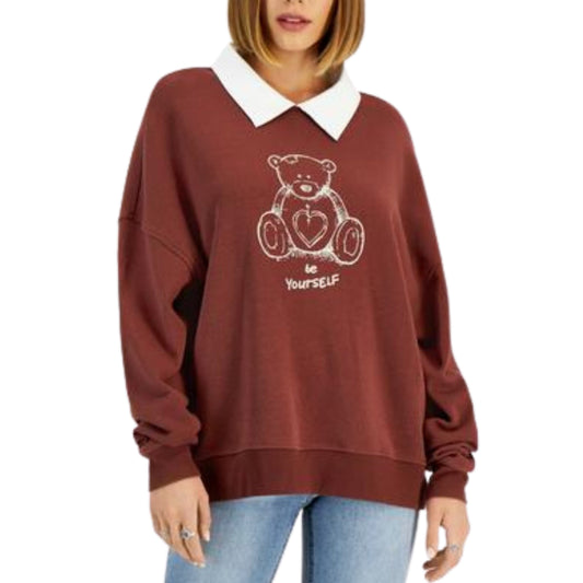 GRAYSON / THREADS Womens Tops XL / Brown GRAYSON / THREADS - Collared Graphic-Print Sweatshirt