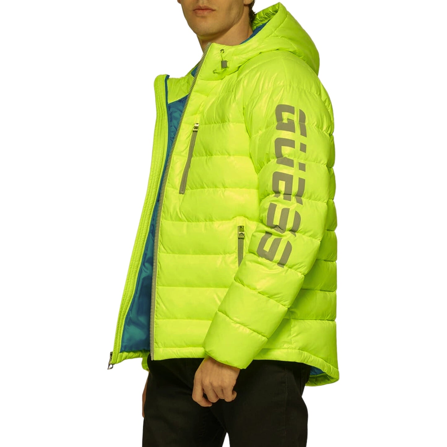 GUESS Mens Jackets M / Yellow GUESS - Logo Puffer Hooded Jacket