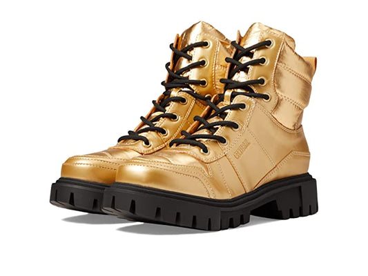 GUESS Womens Shoes 40.5 / Gold GUESS - Tisley Metallic Ankle Combat & Lace-up Boots