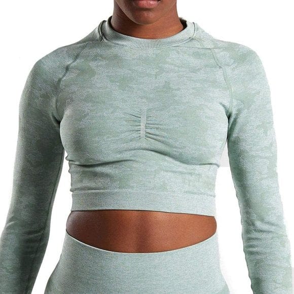 GYMSHARK Womens sports GYM SHARK - Camo Seamless Long Sleeve Crop Top