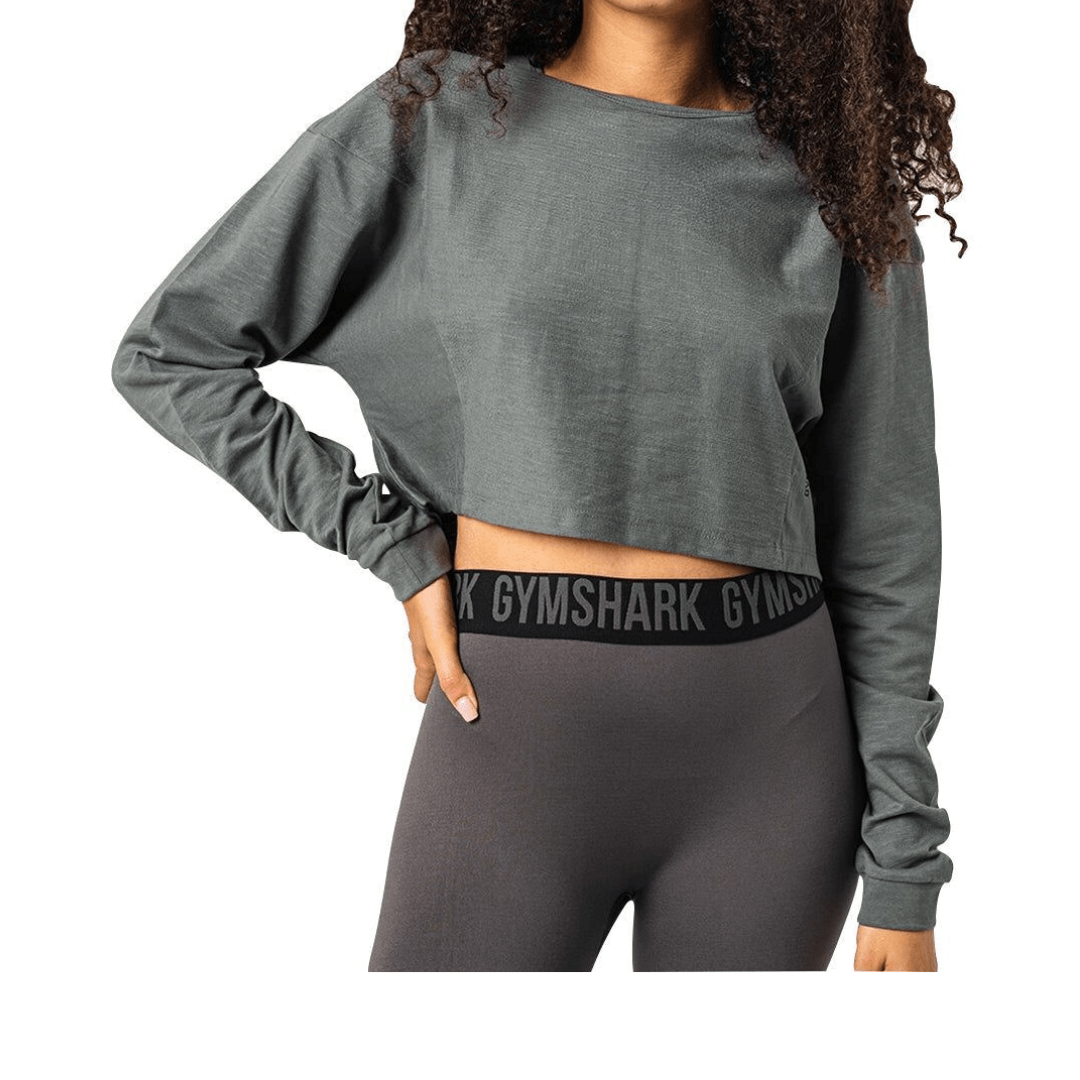 GYMSHARK Womens sports S / Gray GYMSHARK - Pause Dipped Shoulder Long Sleeve Training Top