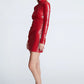 HALSTON Womens Dress L / Red HALSTON -  Mock-Neck Sequin Short Dress