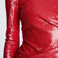 HALSTON Womens Dress L / Red HALSTON -  Mock-Neck Sequin Short Dress