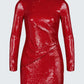 HALSTON Womens Dress L / Red HALSTON -  Mock-Neck Sequin Short Dress