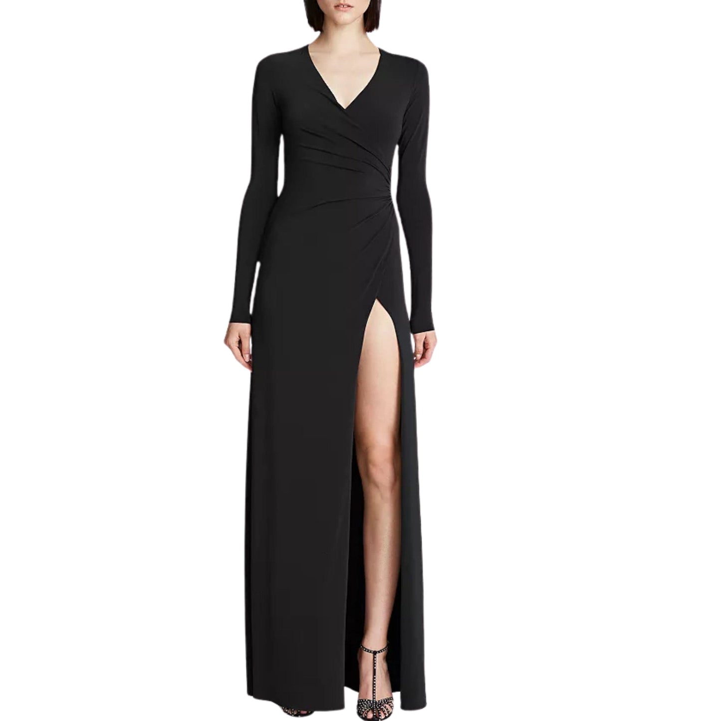 HALSTON Womens Dress M / Black HALSTON - Women's Sydney Ruched Jersey Long Dress