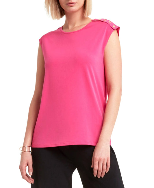 HALSTON Womens Tops XL / Pink HALSTON - Snap Detail Sleeveless Top