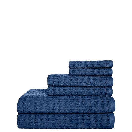 HARPER RILEY Towels 6 Pieces / Navy HARPER RILEY - 6-Piece Peony Textured Cotton Bath Towel Set