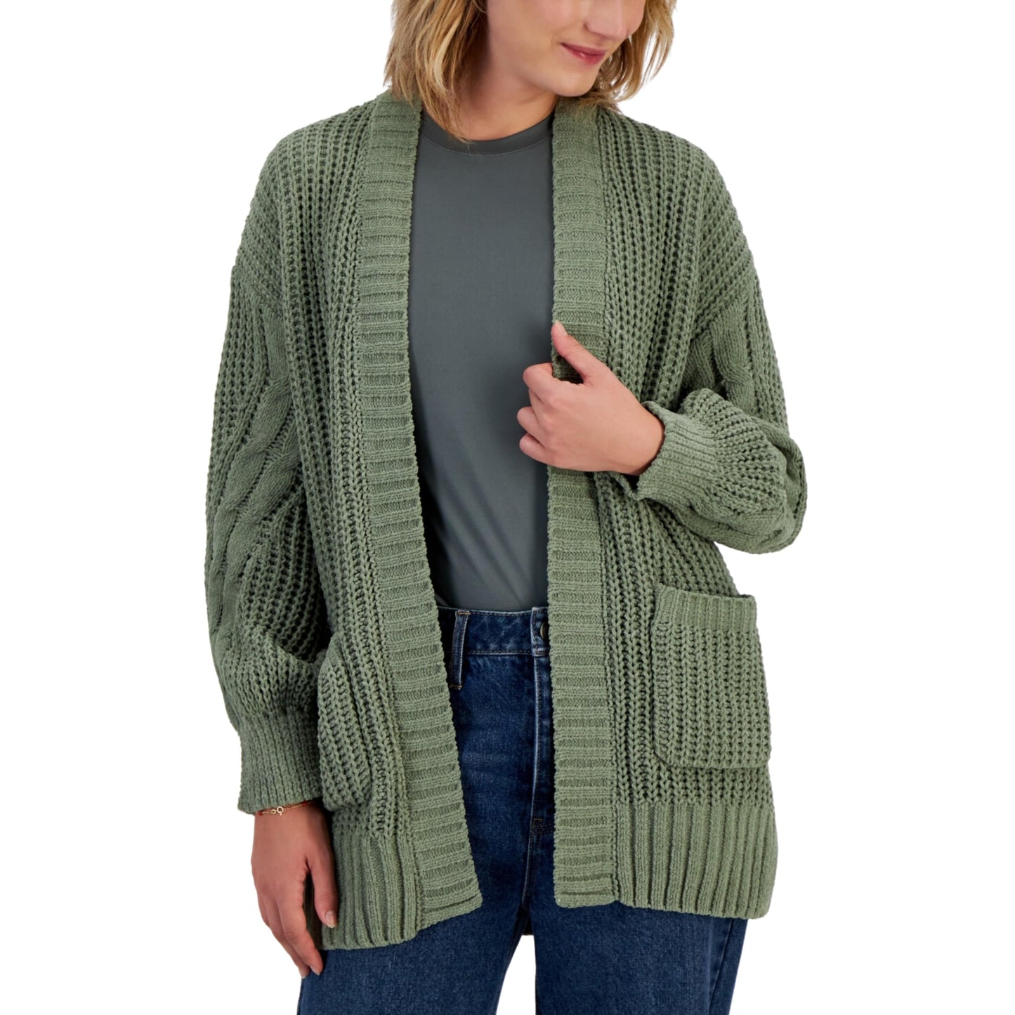 HIPPIE ROSE Womens Jackets M / Green HIPPIE ROSE -  Cozy Chenille Cable-Knit Cardigan