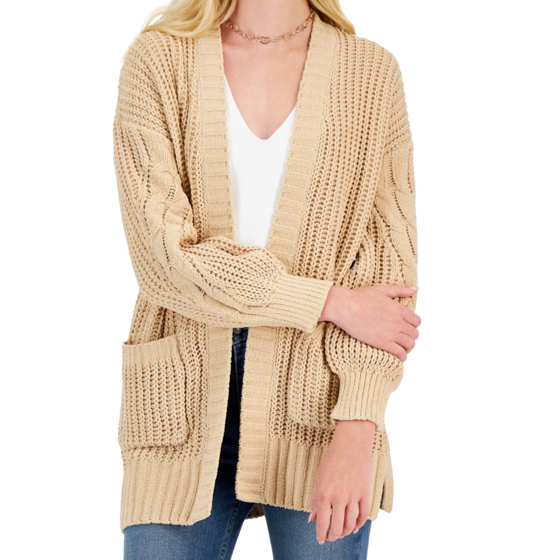 HIPPIE ROSE Womens Jackets XS / Beige HIPPIE ROSE -  Cozy Chenille Cable-Knit Cardigan