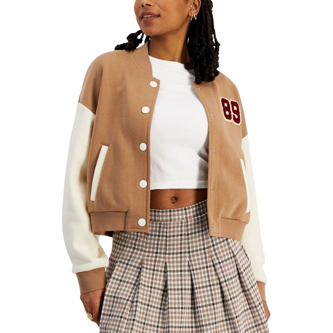 HIPPIE ROSE Womens Jackets S / Brown HIPPIE ROSE - Juniors' Varsity Bomber Jacket - Brown Combo