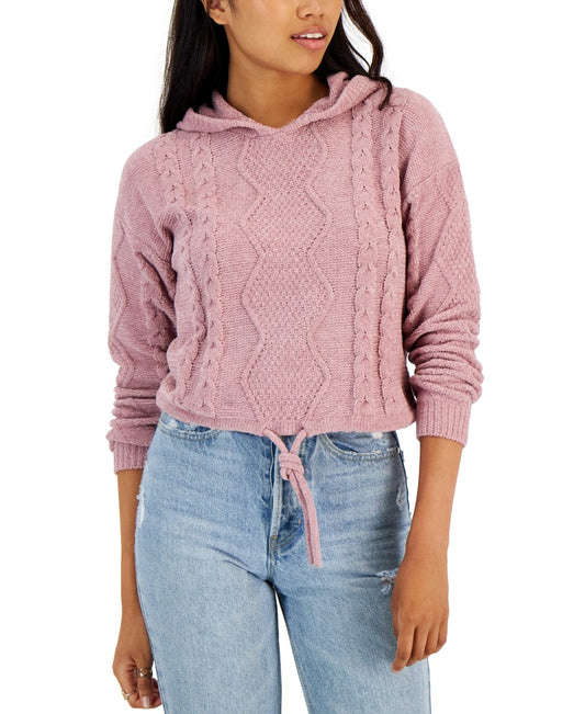 HIPPIE ROSE Womens Tops L / Pink HIPPIE ROSE - Cable-Knit Hoodie Sweater