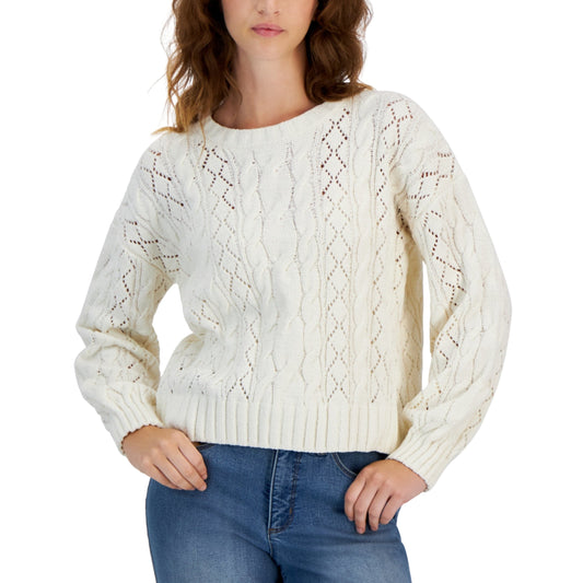 HIPPIE ROSE Womens Tops XS / White HIPPIE ROSE - Crewneck Cozy Chenille Cable-Knit Sweater