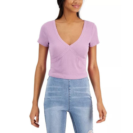 HIPPIE ROSE Womens Tops M / Purple HIPPIE ROSE -  Lace-Trim Ribbed T-Shirt
