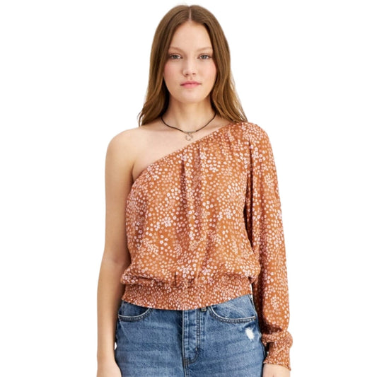 HIPPIE ROSE Womens Tops S / Brown HIPPIE ROSE - One-Shoulder Floral Top