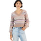 HIPPIE ROSE Womens Tops L / Brown HIPPIE ROSE -  Printed Bubble-Sleeve V-Neck Sweater