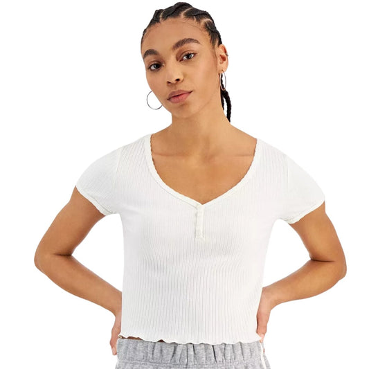 HIPPIE ROSE Womens Tops M / White HIPPIE ROSE - Ribbed Henley Top