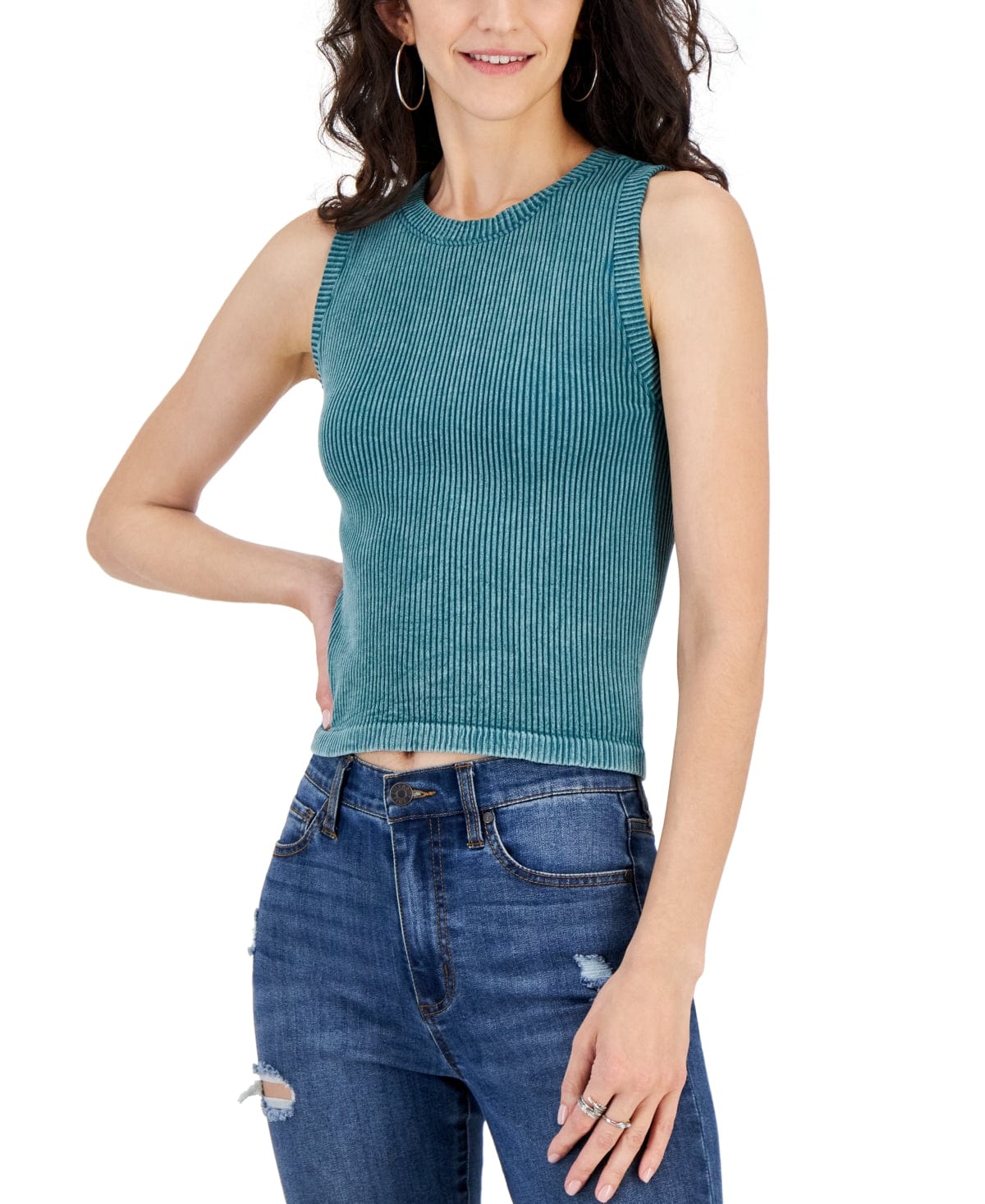 HIPPIE ROSE Womens Tops M / Green HIPPIE ROSE - Seamless Mineral Wash Crewneck Tank Top