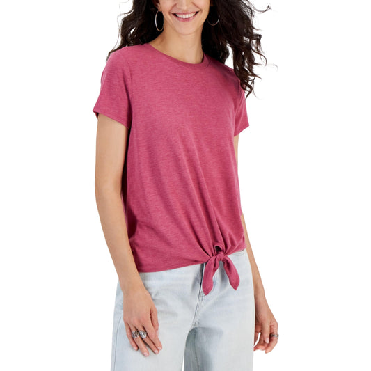 HIPPIE ROSE Womens Tops L / Pink HIPPIE ROSE - Short-Sleeve Tie-Front Tee