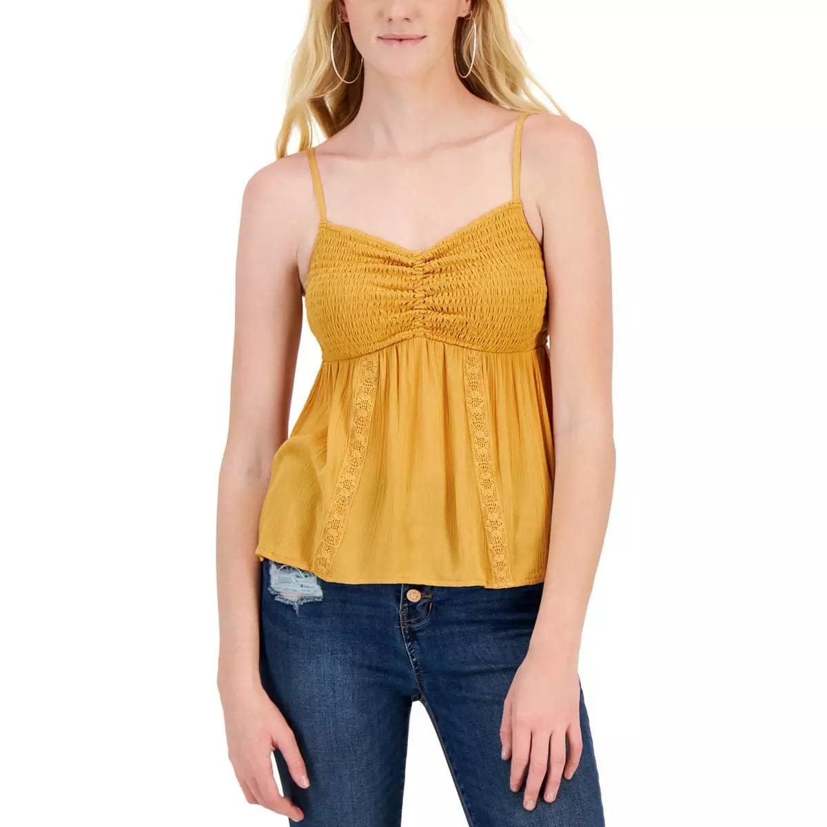 HIPPIE ROSE Womens Tops XS / Orange HIPPIE ROSE - Smocked Crochet-Trim Tank Top