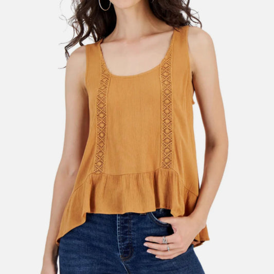 Hippie Rose Womens Tops M / Brown Hippie Rose - Women's Crochet Peplum Tank Top