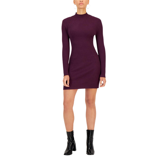 HOOKED UP Womens Dress L / Purple HOOKED UP - Ribbed Mock Neck Bodycon Dress