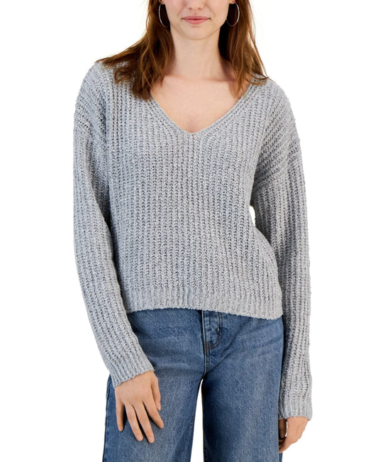 HOOKED UP Womens Tops S / Grey HOOKED UP -  Drop-Shoulder V-Neck Sweater