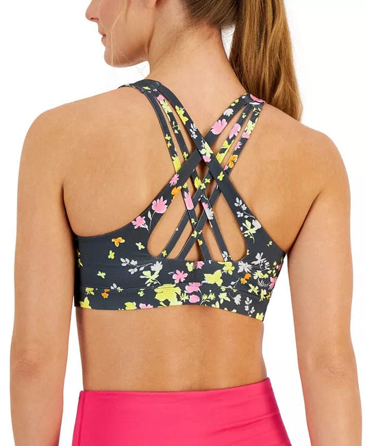 IDEOLOGY Womens sports L / Multi-Color IDEOLOGY -  Active Pansy-Print Strappy-Back Low-Impact Sports Bra