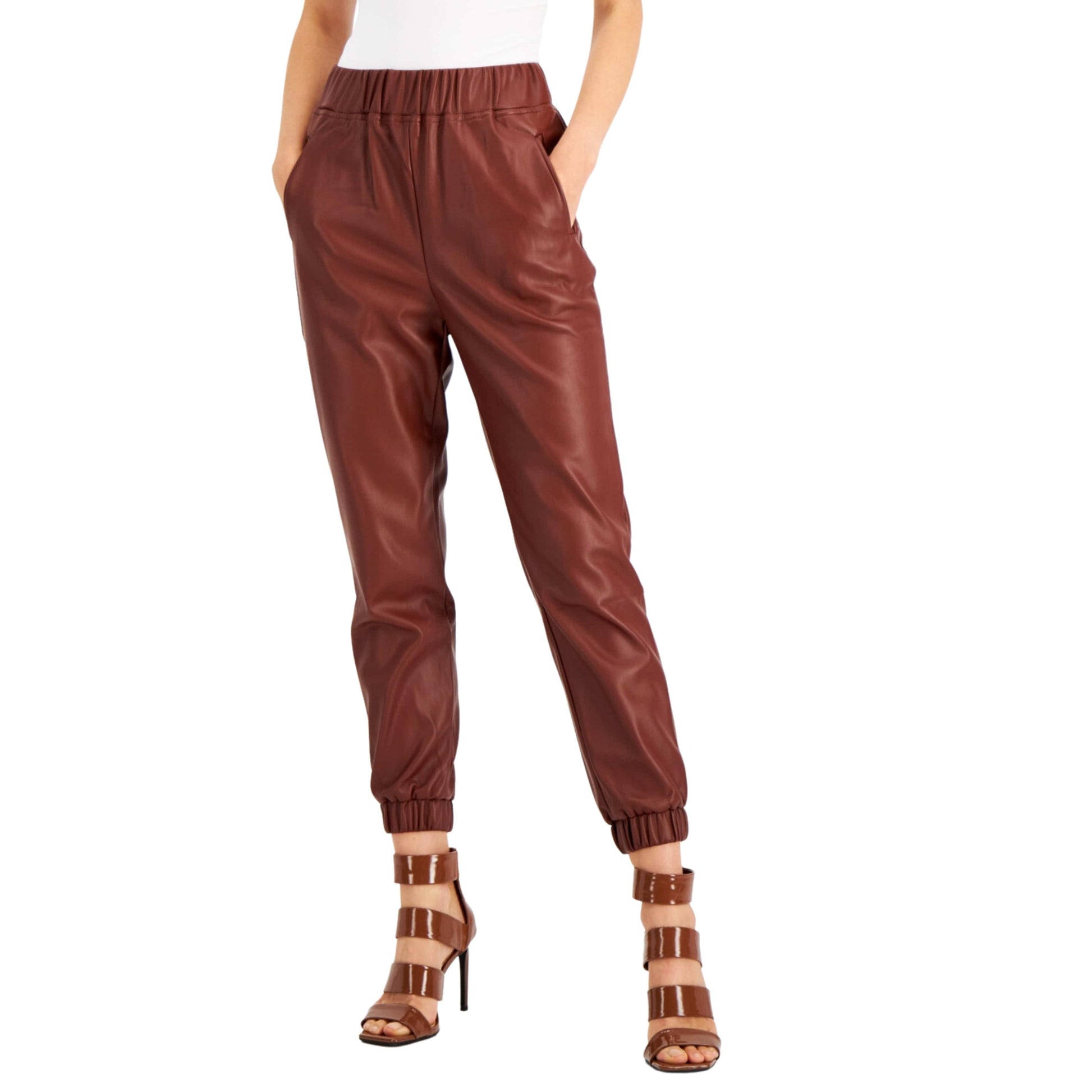 INC INTERNATIONAL CONCEPTS Womens Bottoms XS / Brown INC - Faux Leather Joggers