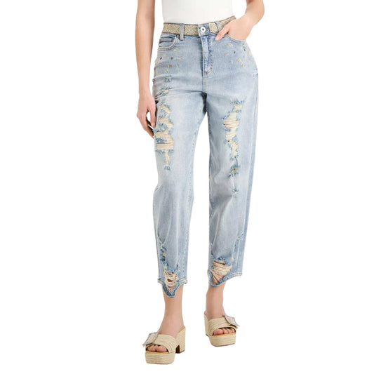 INC INTERNATIONAL CONCEPTS Womens Bottoms INC - Ripped High-Rise Straight-Leg Jeans