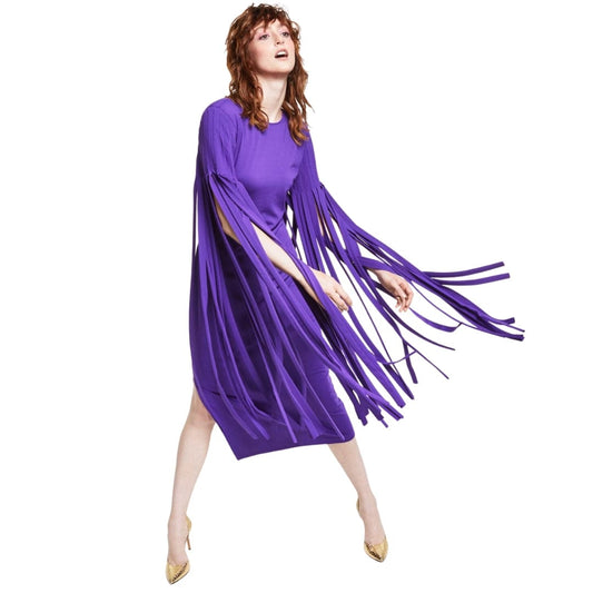 INC INTERNATIONAL CONCEPTS Womens Dress S / Purple INC -Solid Ponté-Knit Fringe Dress