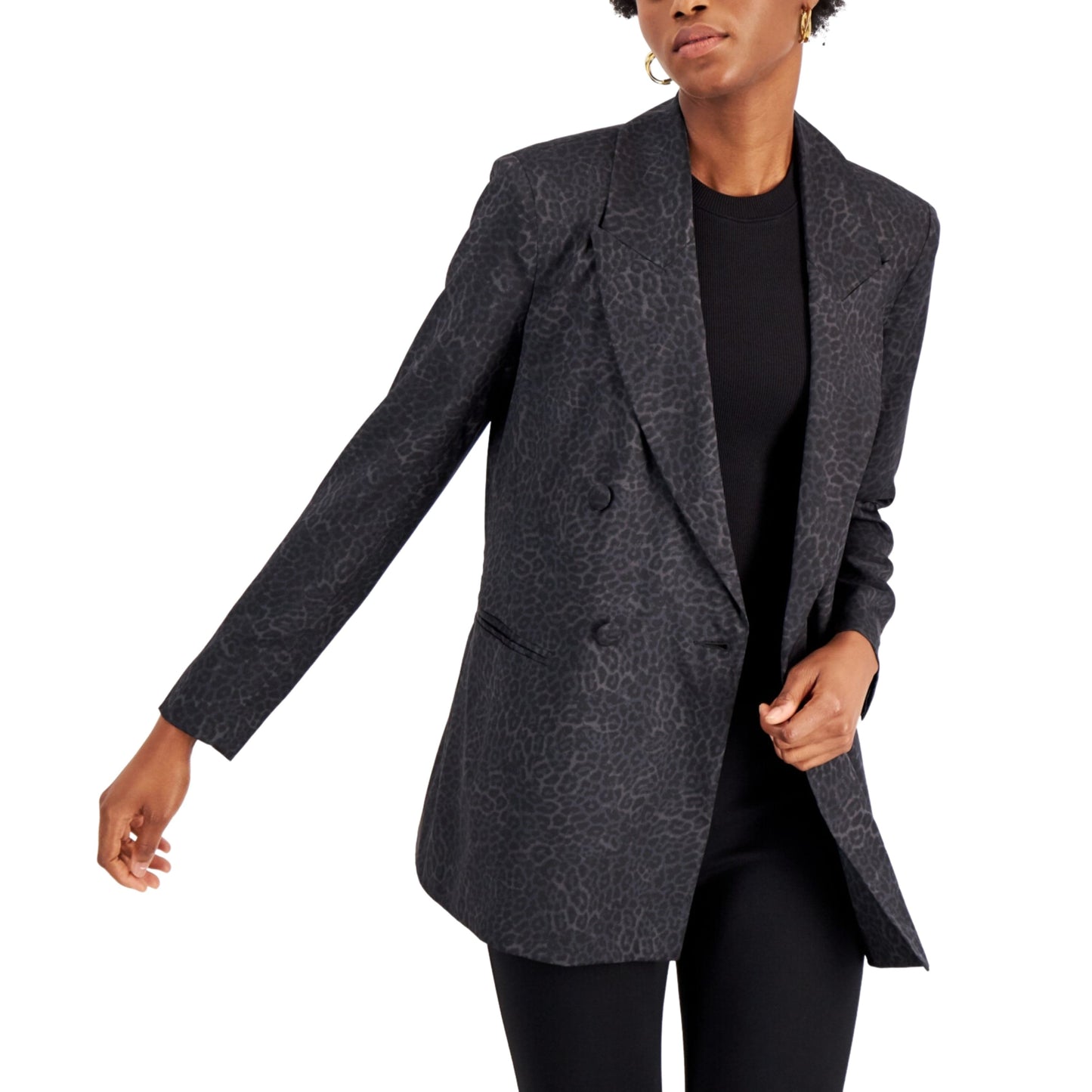 INC INTERNATIONAL CONCEPTS Womens Jackets Petite XS / Black INC - Printed Satin Blazer