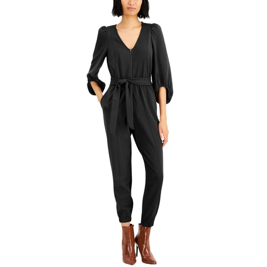 INC INTERNATIONAL CONCEPTS Womens Overall XS / Black INC - Zip-Front Belted Jumpsuit