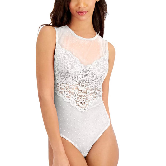 INC INTERNATIONAL CONCEPTS Womens Pajama L / White INC - Cupped Swiss Dot Lingerie Thong Bodysuit
