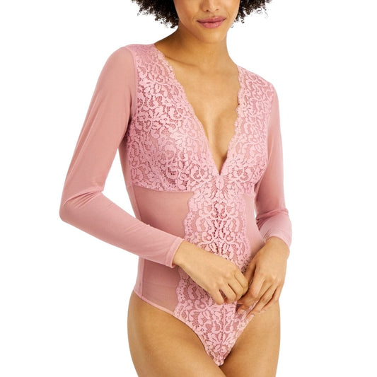 INC INTERNATIONAL CONCEPTS Womens Pajama XL / Pink INC - Long-Sleeve Lace Mesh Bodysuit