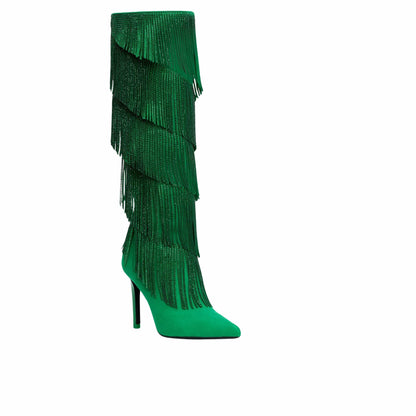 INC INTERNATIONAL CONCEPTS Womens Shoes 37.5 / Green INC INTERNATIONAL CONCEPTS - Fringed Stiletto Boots